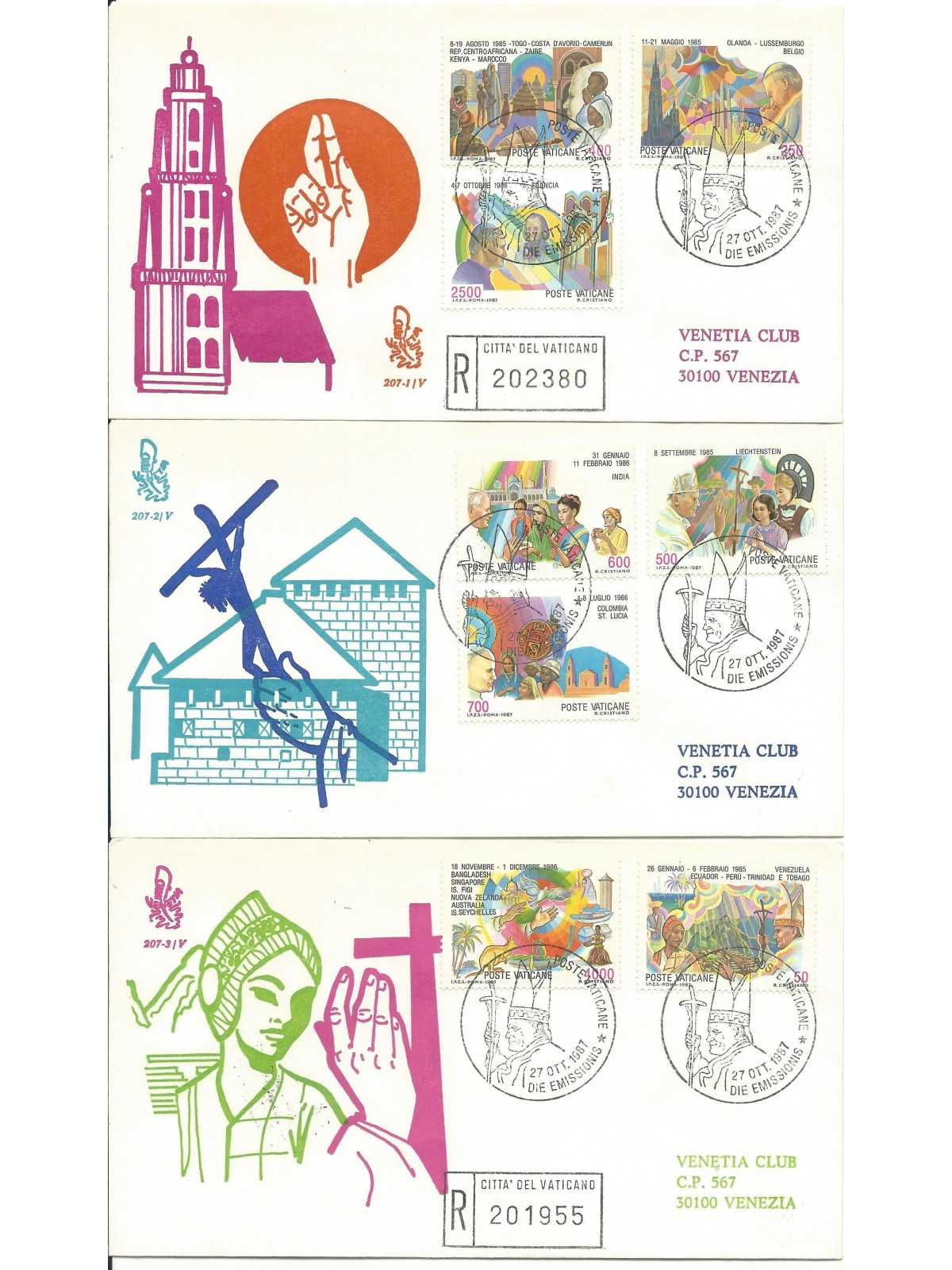 1987 FDC VENETIA N 207 /V - VATICANO VIAGGI DEL PAPA RACCOMANDATE MF28116