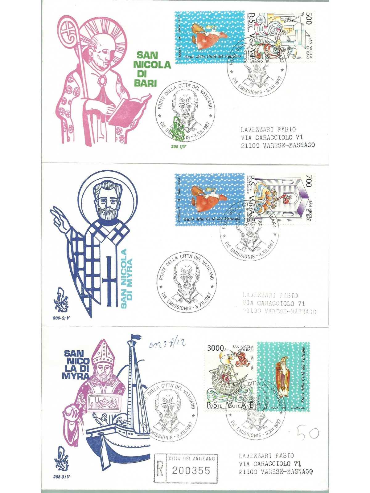 1987 FDC VENETIA N 208 /V - VATICANO SAN NICOLA NON VIAGGIATE MF28114