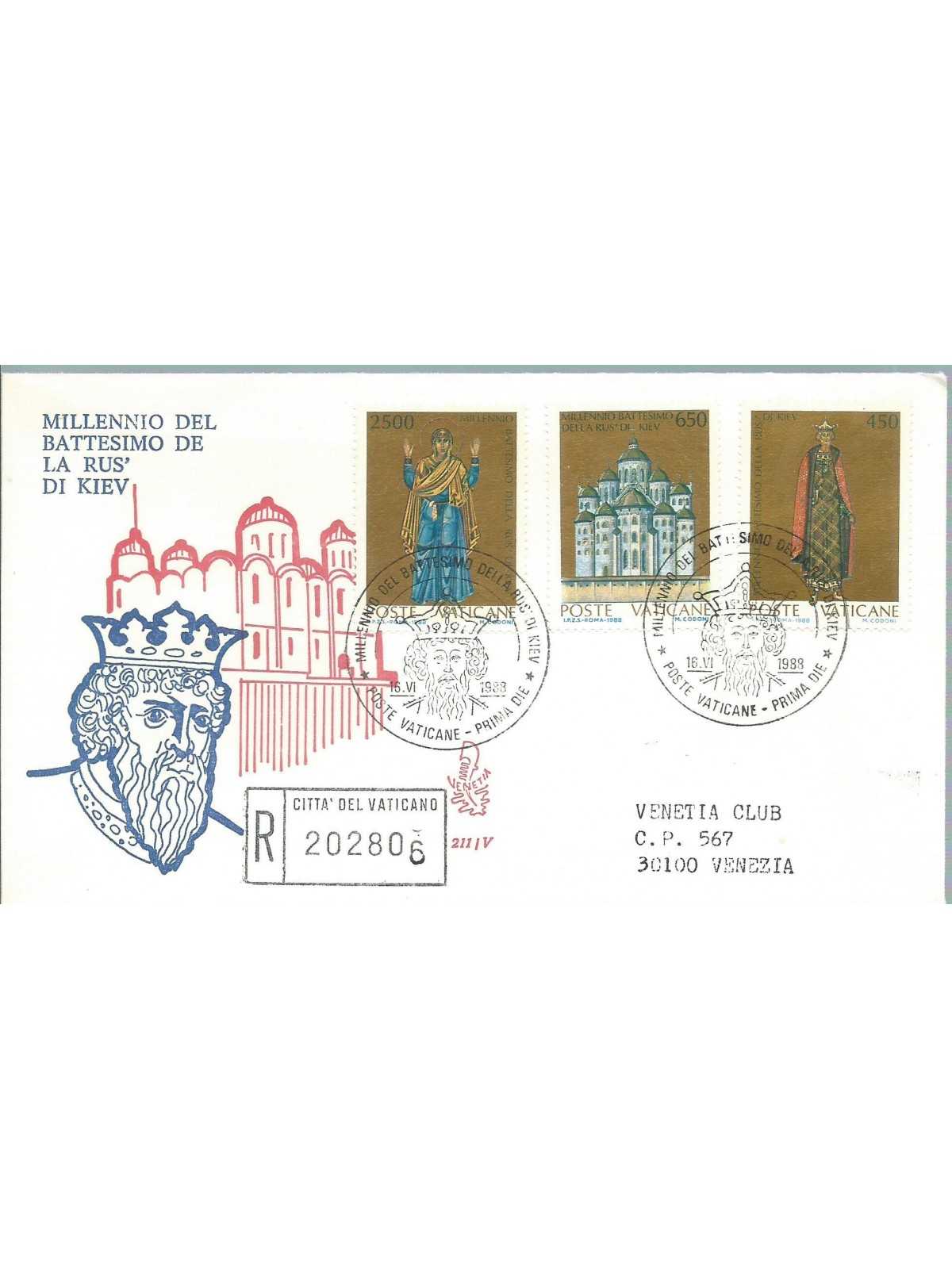 1988 FDC VENETIA N 211 /V - VATICANO BATTESIMO RUS DI KIEV RACCOMANDATA MF28112