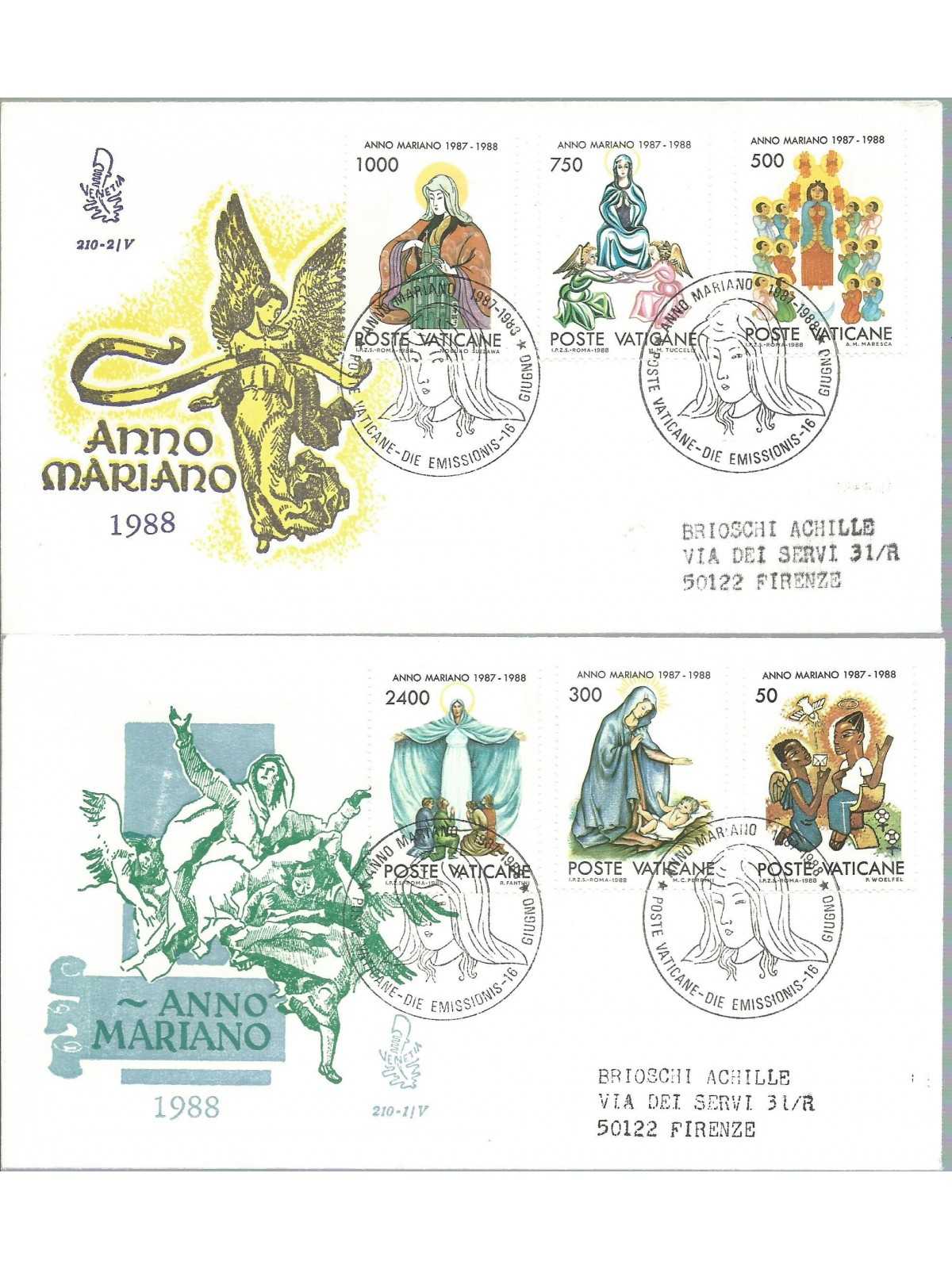 1988 FDC VENETIA N 210 /V - VATICANO ANNO MARIANO NON VIAGGIATE MF28111