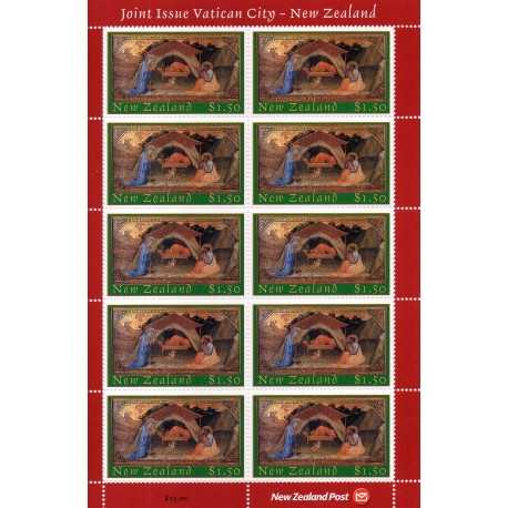 2002 EMISSIONE CONGIUNTA NUOVA ZELANDA VATICANO NATALE MINIFOGLIO MNH MF27874