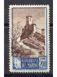1949 SAN MARINO PAESAGGI LIRE 200 AZZURRO E BRUNO CENTRO SPOSTATO MNH MF27942