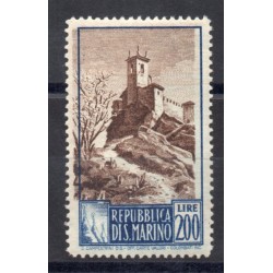 1949 SAN MARINO PAESAGGI LIRE 200 AZZURRO E BRUNO CENTRO SPOSTATO MNH MF27942