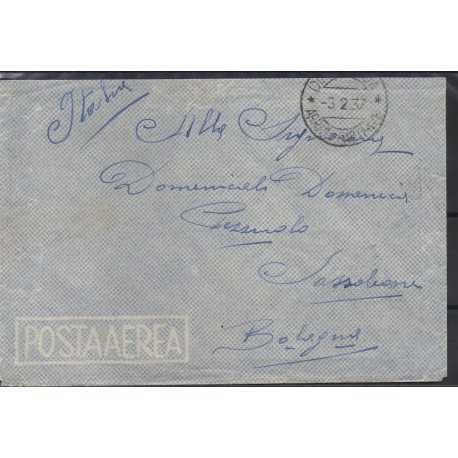 1937 ETIOPIA AEROGRAMMA DIREDAUA / BOLOGNA AFFRANCATURA AL VERSO CAFFAZ MF28182
