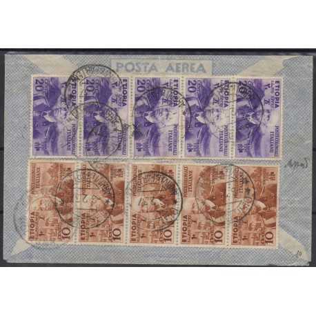 1937 ETIOPIA AEROGRAMMA DIREDAUA / BOLOGNA AFFRANCATURA AL VERSO CAFFAZ MF28182