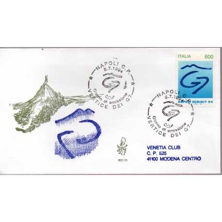 1994 FDC VENETIA 820 ITALIA VERTICE G7 NAPOLI VIAGGIATA MF28511