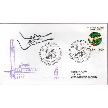 1994 FDC VENETIA 816 ITALIA XXII CONGRESSO EUCARISTICO VIAGGIATA MF28514