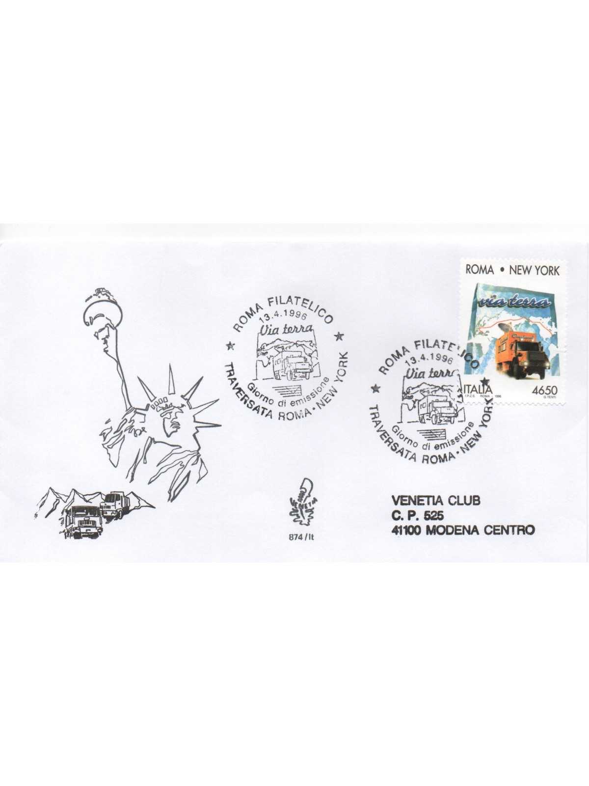 1996 FDC VENETIA 874 ITALIA ROMA NEW YORK VIAGGIATA MF28489