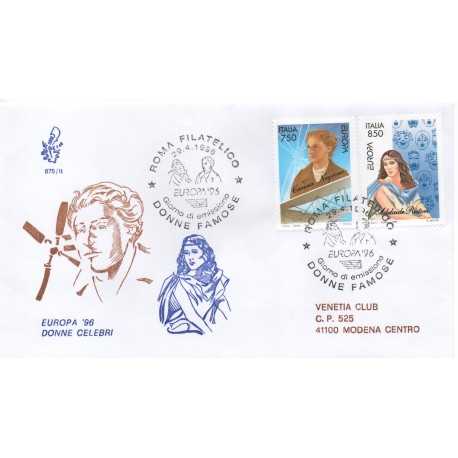 1996 FDC VENETIA 875 ITALIA EUROPA DONNE CELEBRI VIAGGIATA MF28487