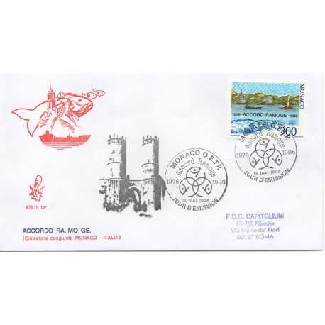 1996 FDC VENETIA 876/IT TER RA.MO.GE. EM. CONGIUNTA ITALIA MONACO VIAGGIATA MF28486