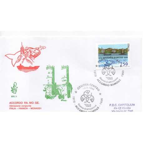 1996 FDC VENETIA 876 ITALIA ACCORDO RA.MO.GE VIAGGIATA MF28484