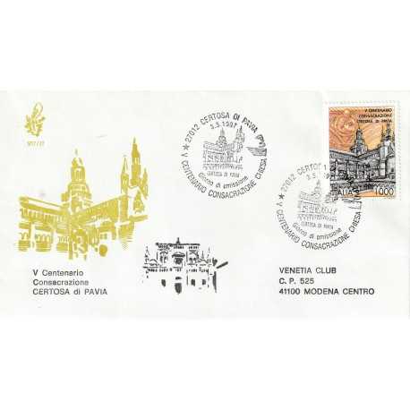 1997 FDC VENETIA 917/IT ITALIA V CENTENARIO CERTOSA DI PAVIA MF80384