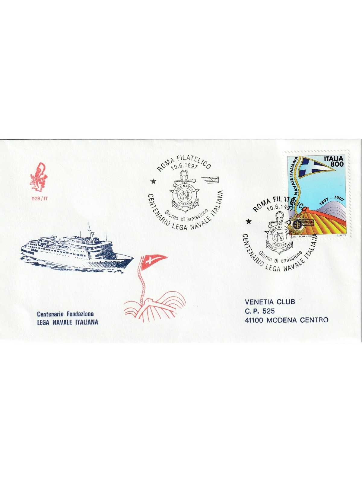 1997 FDC VENETIA 929/IT ITALIA CENTENARIO FONDAZIONE LEGA NAVALE ITALIANA MF80398