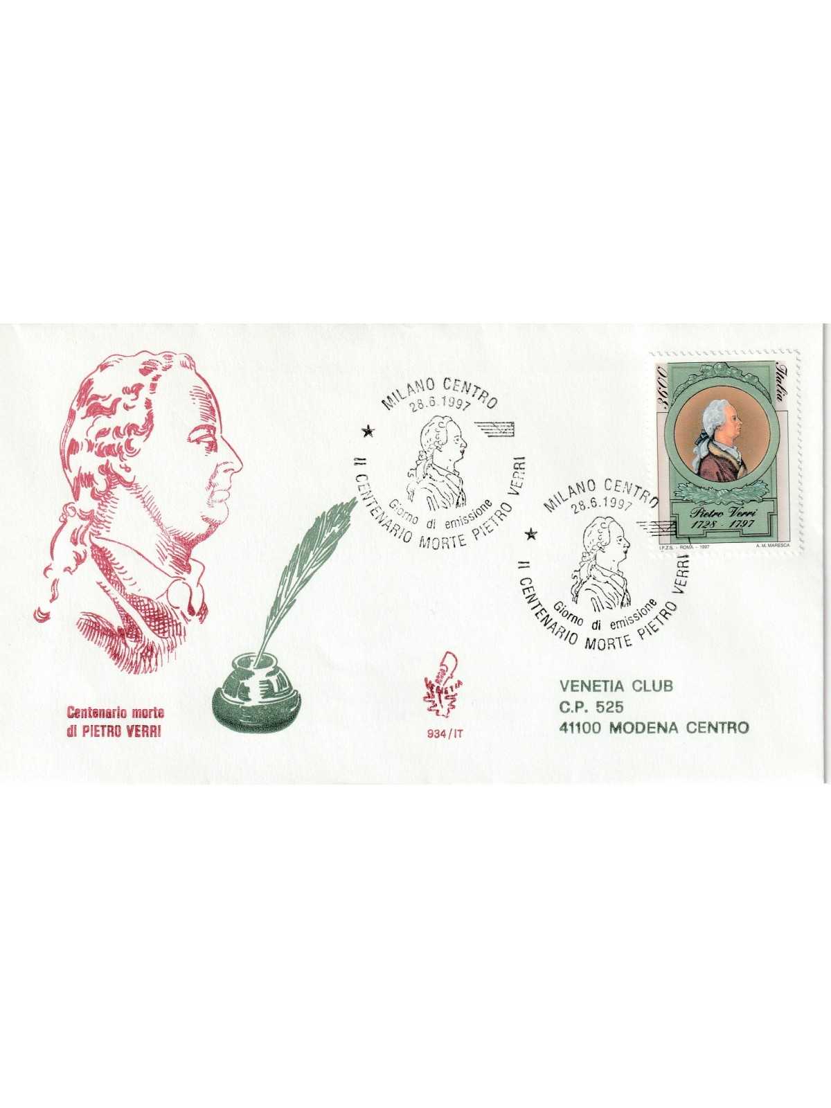 1997 FDC VENETIA 934/IT ITALIA CENTENARIO MORTE DI PIETRO VERRI MF80404