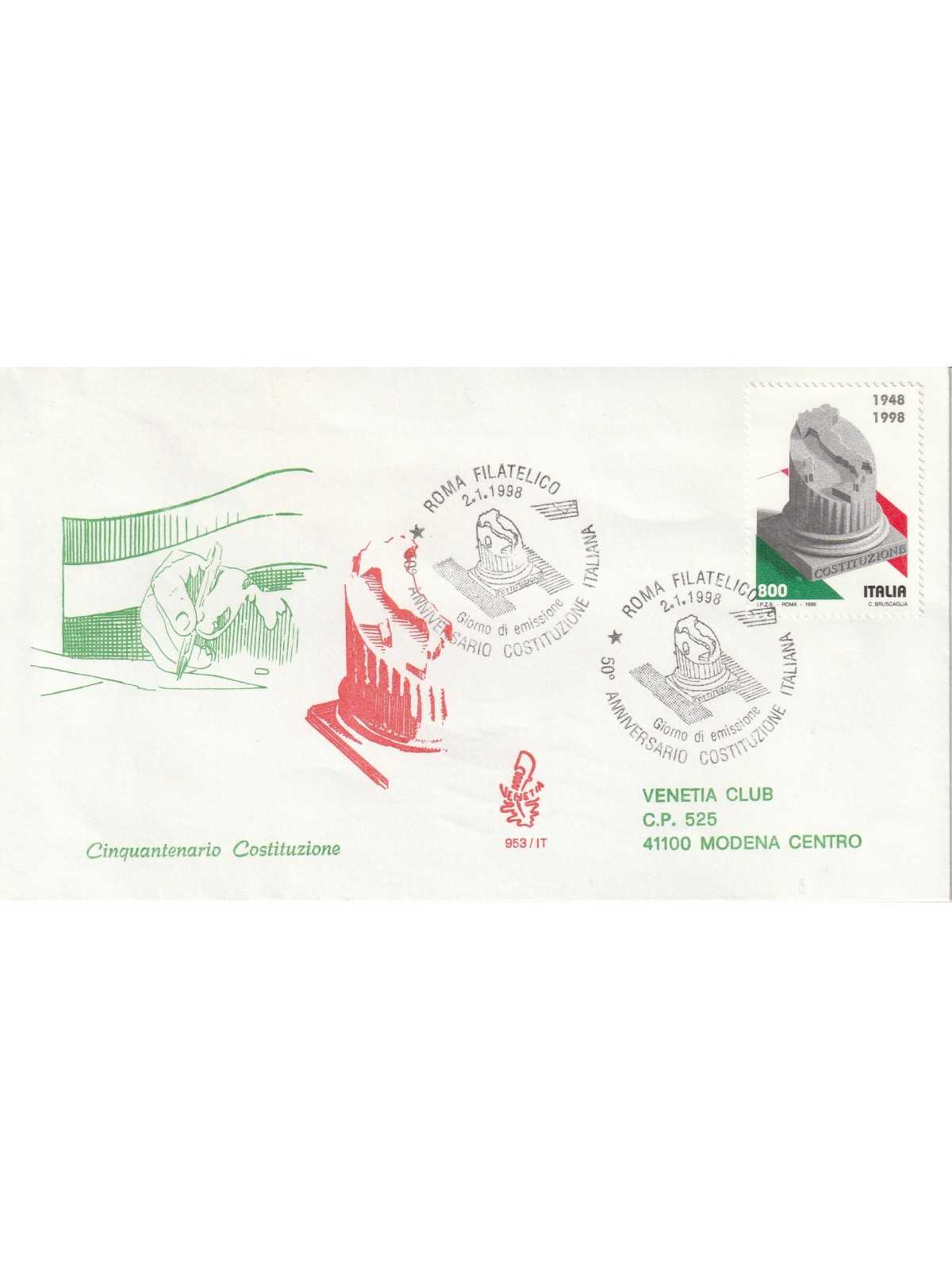 1998 FDC VENETIA 953/IT ITALIA CINQUANTENARIO COSTITUZIONE MF80422