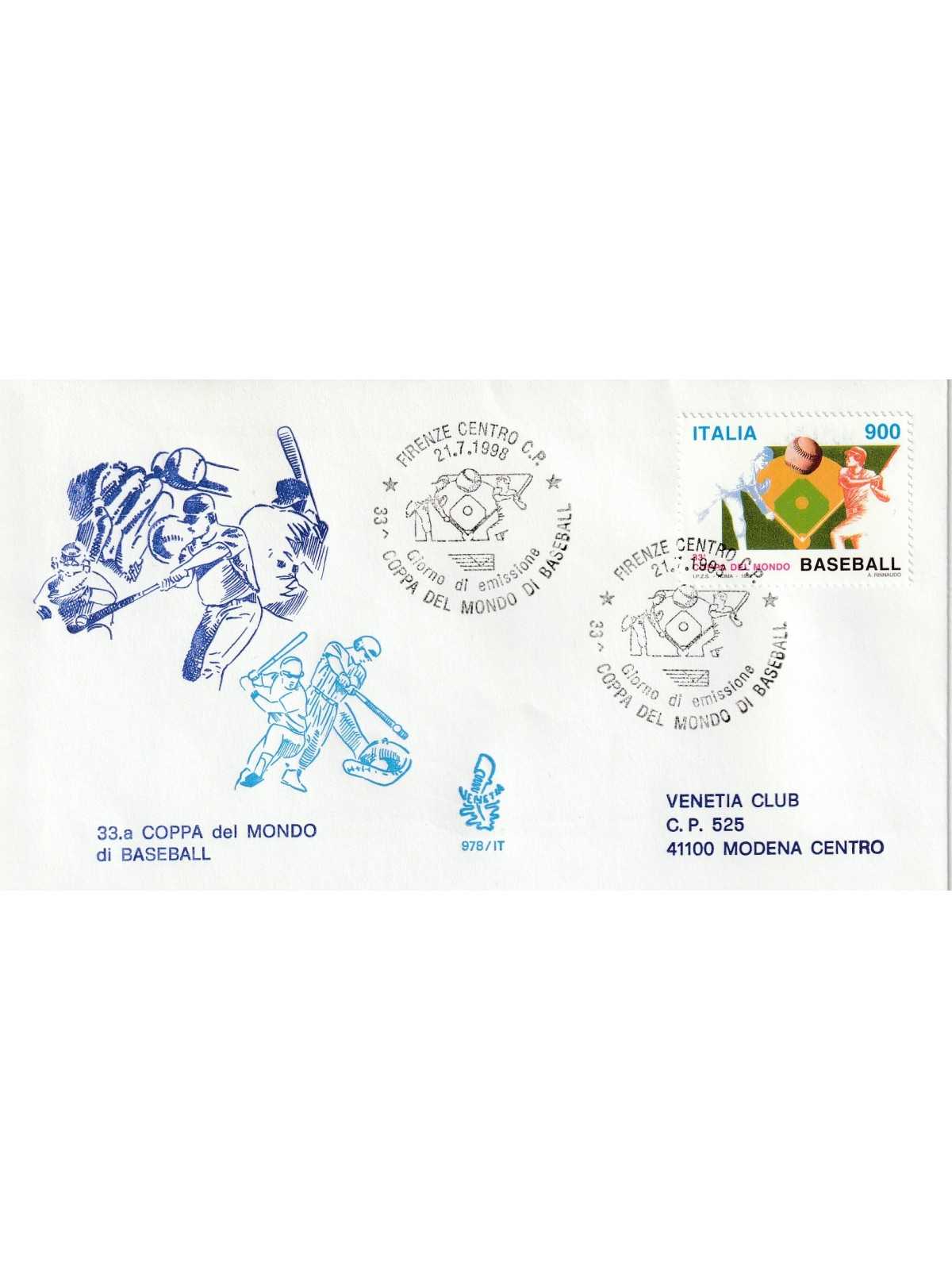 1998 FDC VENETIA 978/IT ITALIA 33A COPPA DEL MONDO DI BASEBALL MF80447