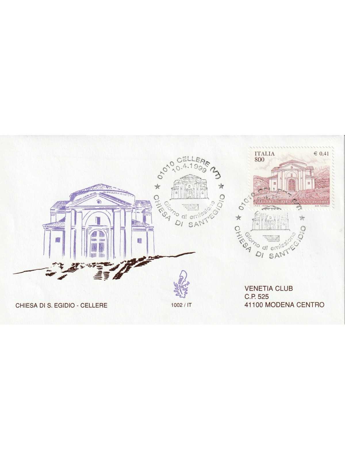 1999 FDC VENETIA 1002/IT ITALIA CHIESA DI S.EGIDIO - CELLERE MF80472