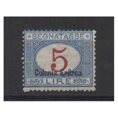 1920 / 1926 ERITREA SEGNATASSE 5 LIRE SOPRAST. IN BASSO N 23 MLH CILIO MF28541