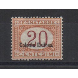 1920 / 26 ERITREA SEGNATASSE 20 CENT. SOPRAST. IN BASSO CENTRATO MLH CILIO MF28449