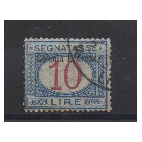 1903 ERITREA SEGNATASSE 10 LIRE SOPRASTAMPA IN ALTO USATO CILIO MF28450