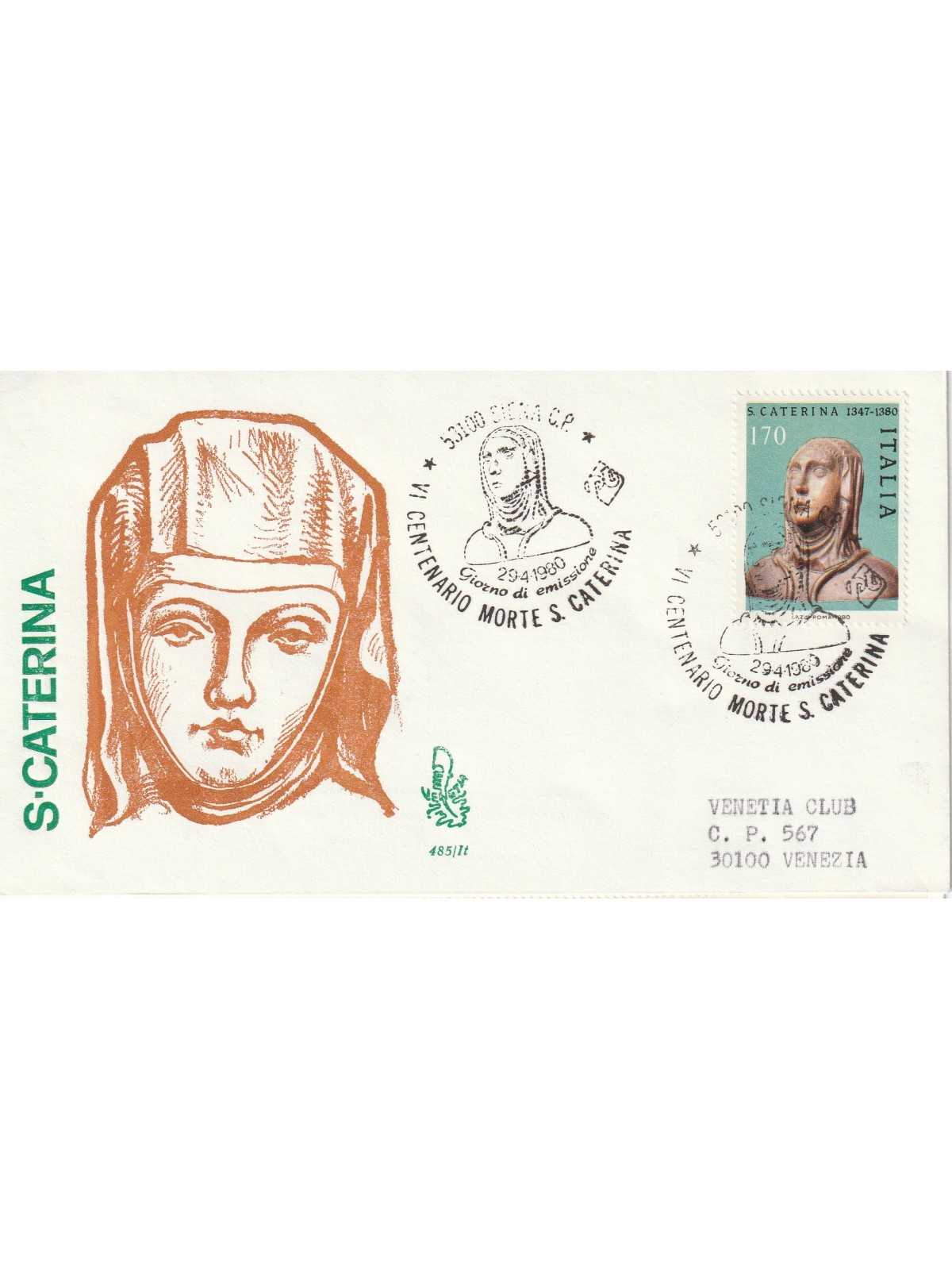 1980 FDC VENETIA 485/IT ITALIA VI CENT. MORTE S. CATERINA MF80825