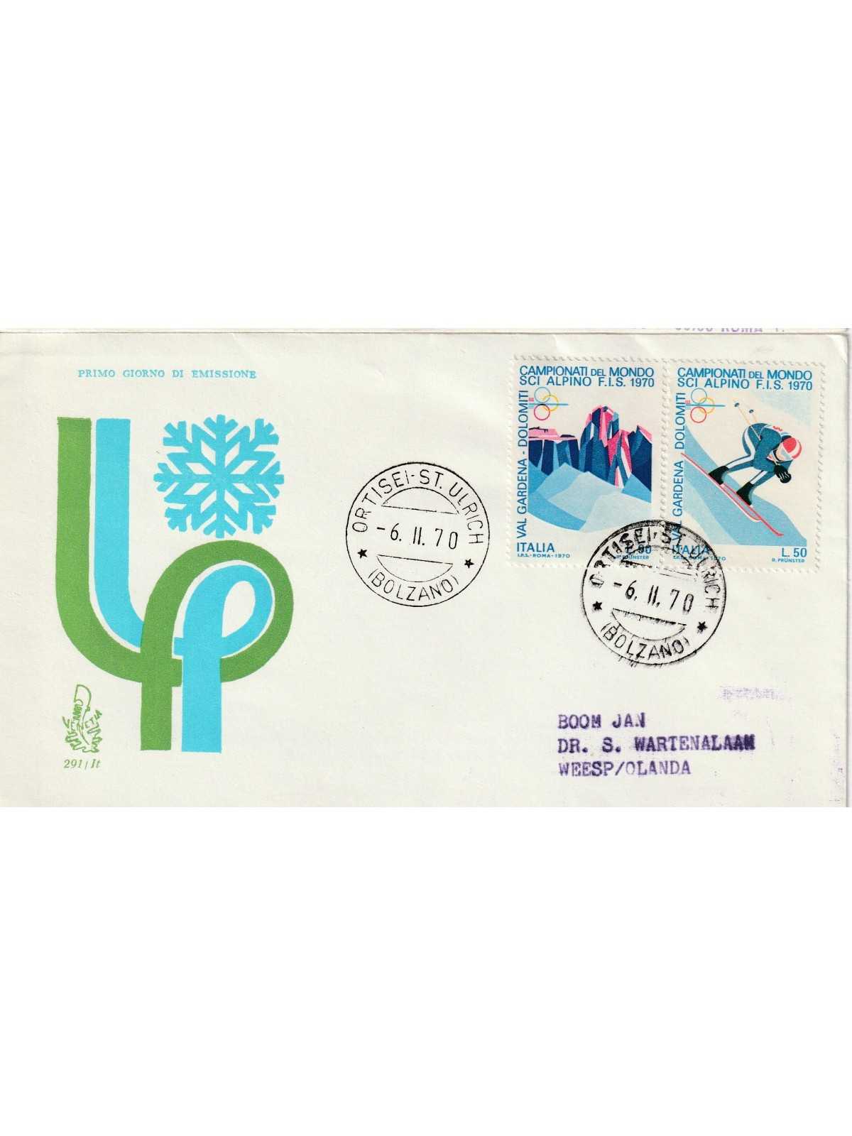 1970 FDC VENETIA 291/IT ITALIA CAMP. MONDO SCI ALPINO MF80991