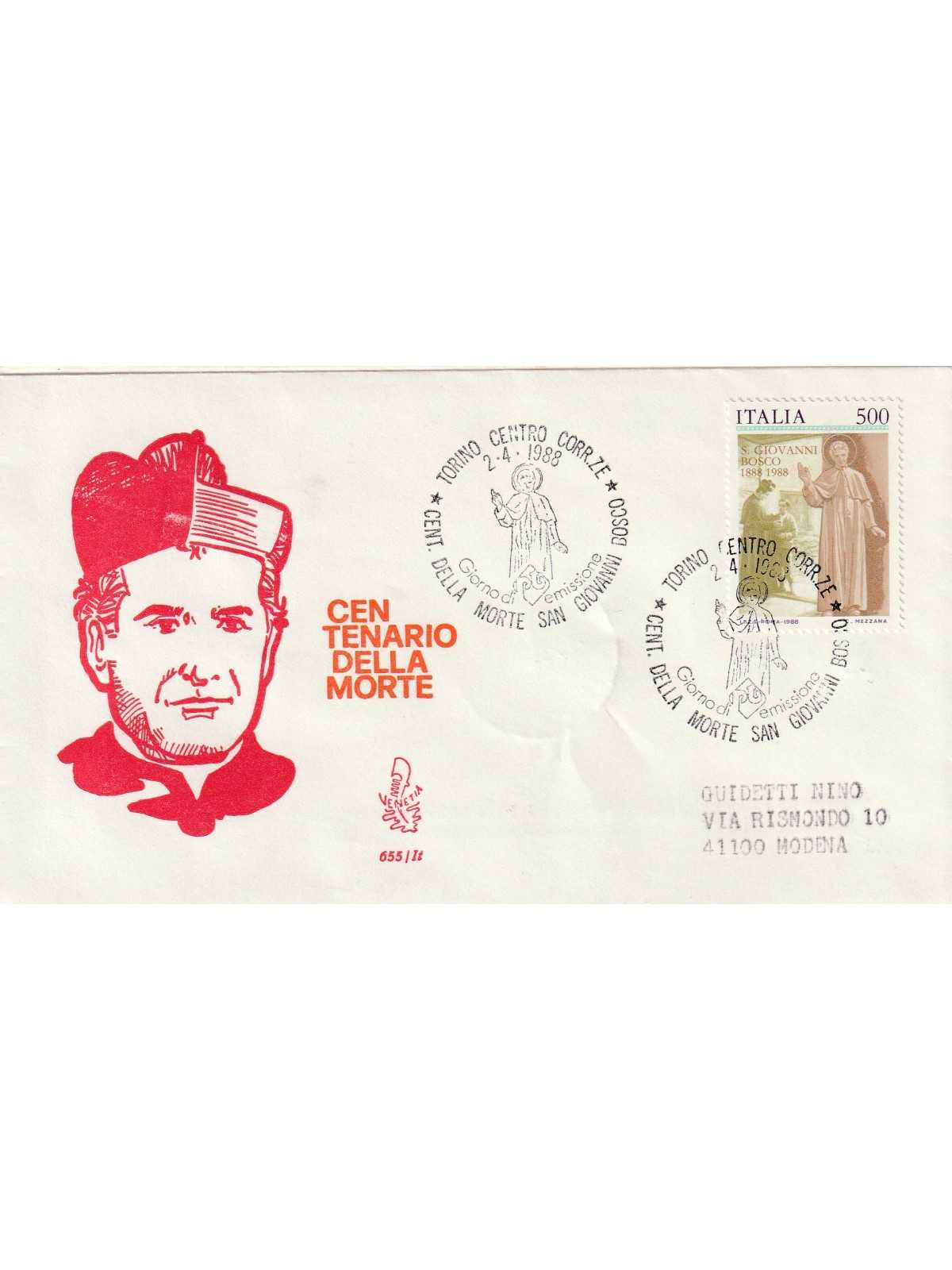 1988 FDC VENETIA 655/IT ITALIA CENT. MORTE SAN GIOVANNI BOSCO MF81072