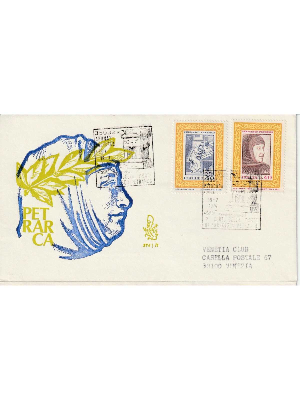 1974 FDC VENETIA 374/IT ITALIA PETRARCA VIAGGIATA MF81126