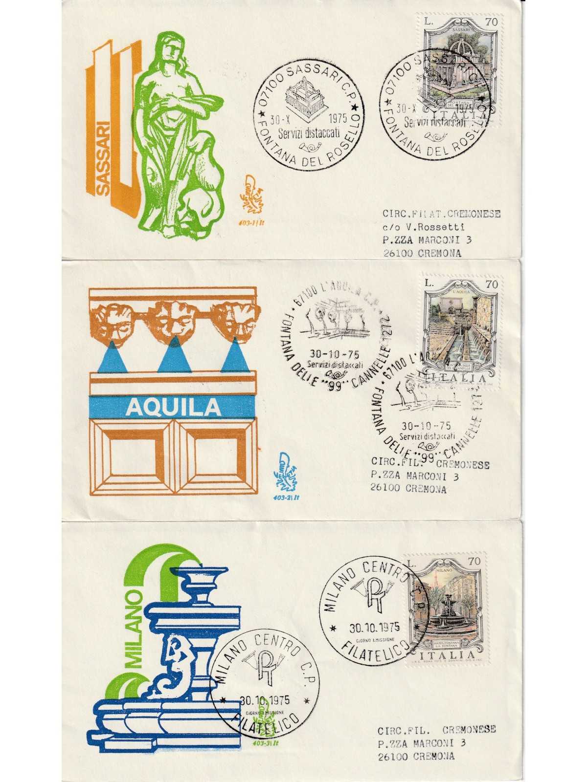 1975 FDC VENETIA 403 1-2-3/IT ITALIA SERIE FONTANE III VIAGGIATE MF81155