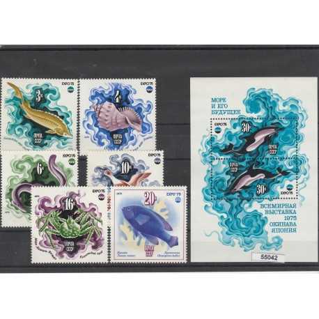 1975 RUSSIA OCEANEXPO FAUNA MARINA 6 VAL + 1 BF MNH MF55042