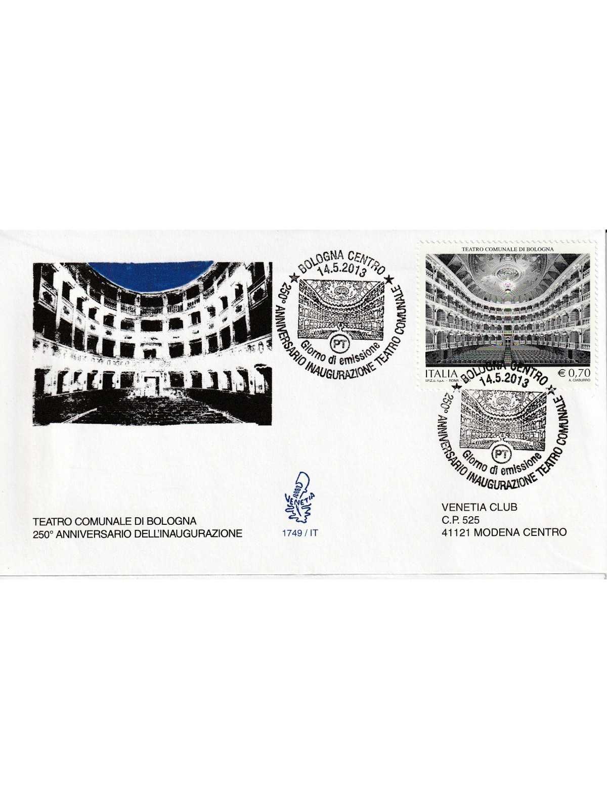 2013 FDC VENETIA 1749/IT ITALIA TEATRO COMUNALE DI BOLOGNA MF81230