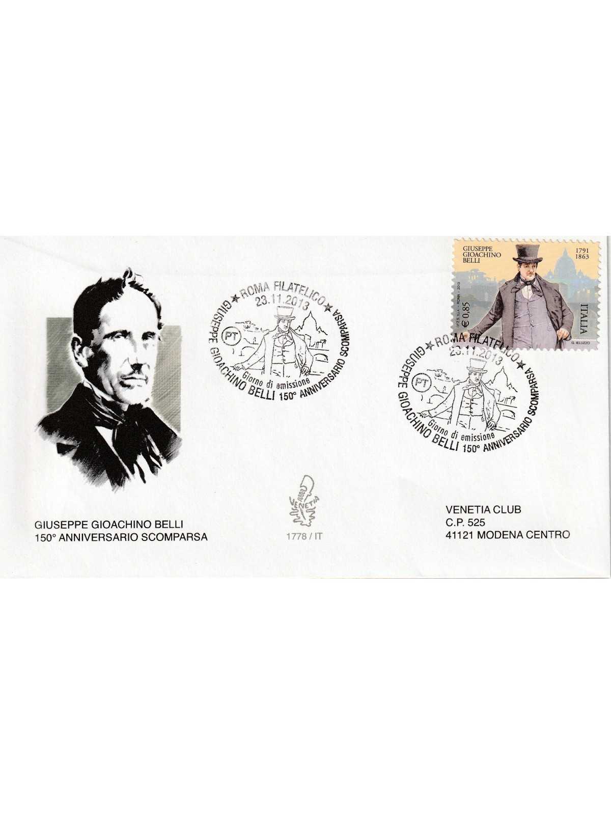 2013 FDC VENETIA 1778/IT ITALIA GIUSEPPE GIOACHINO BELLI 150 SCOMP. MF81252