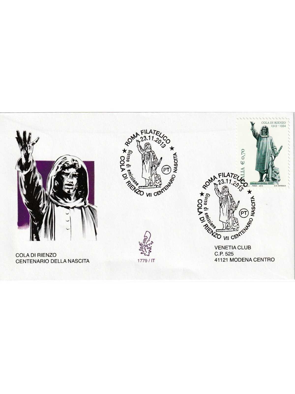 2013 FDC VENETIA 1779/IT ITALIA COLA DI RIENZO CENT. NASC. MF81253