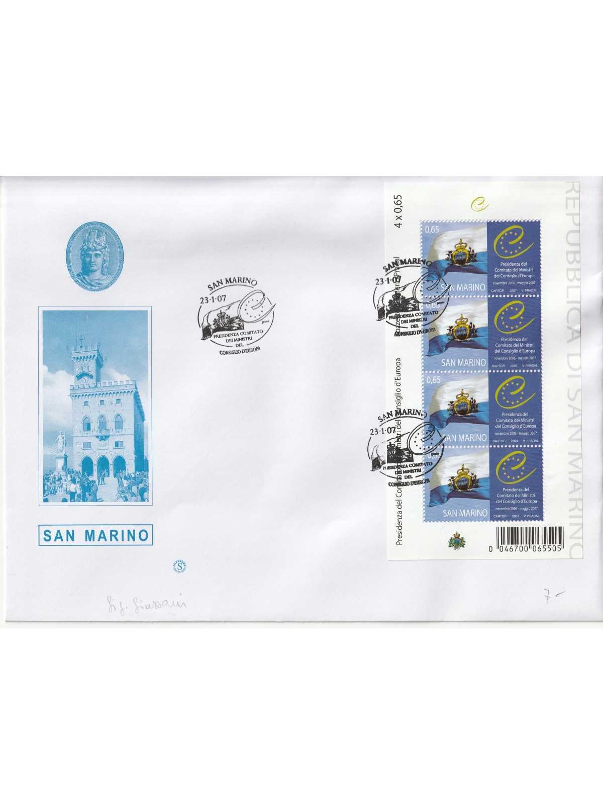 2007 FDC FILAGRANO SAN MARINO CONSIGLIO D'EUROPA MF81364