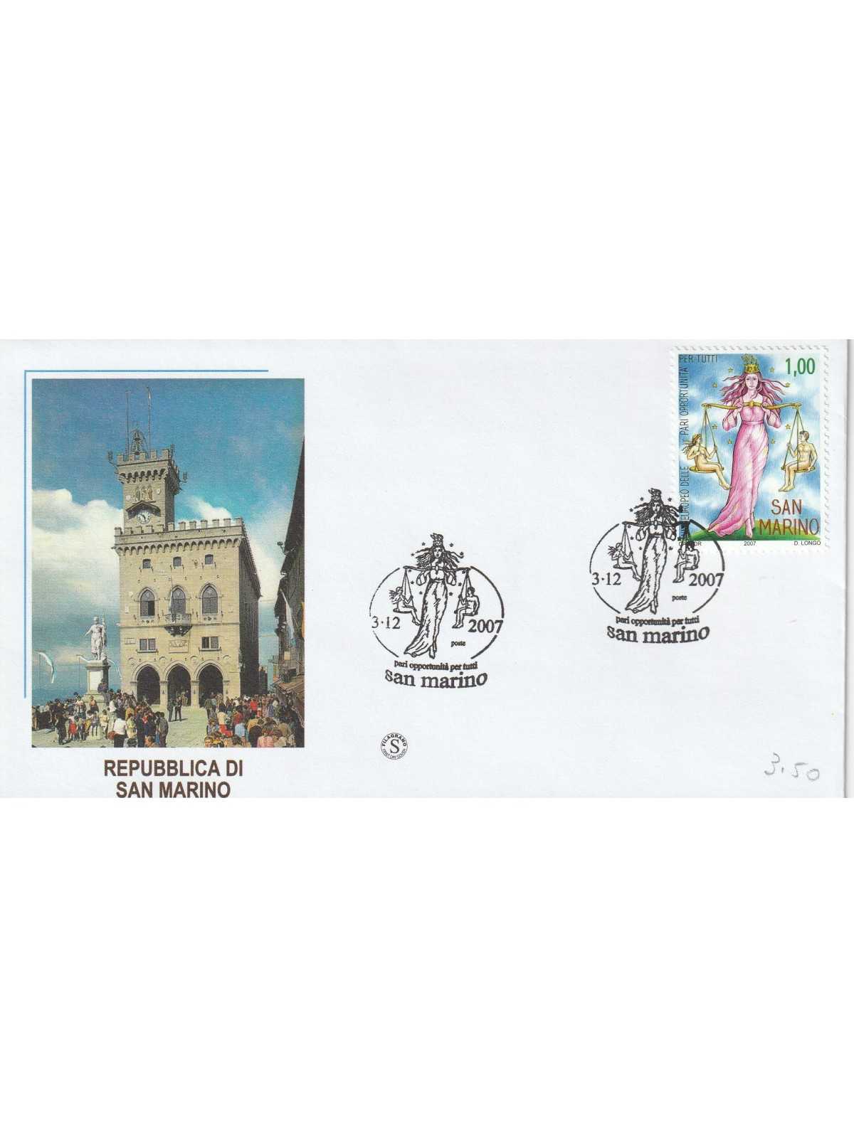 2007 FDC FILAGRANO SAN MARINO PARI OPPORTUNITA' MF81389