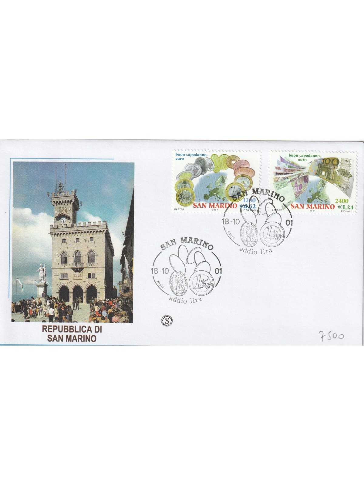 2001 FDC FILAGRANO SAN MARINO ADDIO LIRA-BUON CAPODANNO EURO MF81471