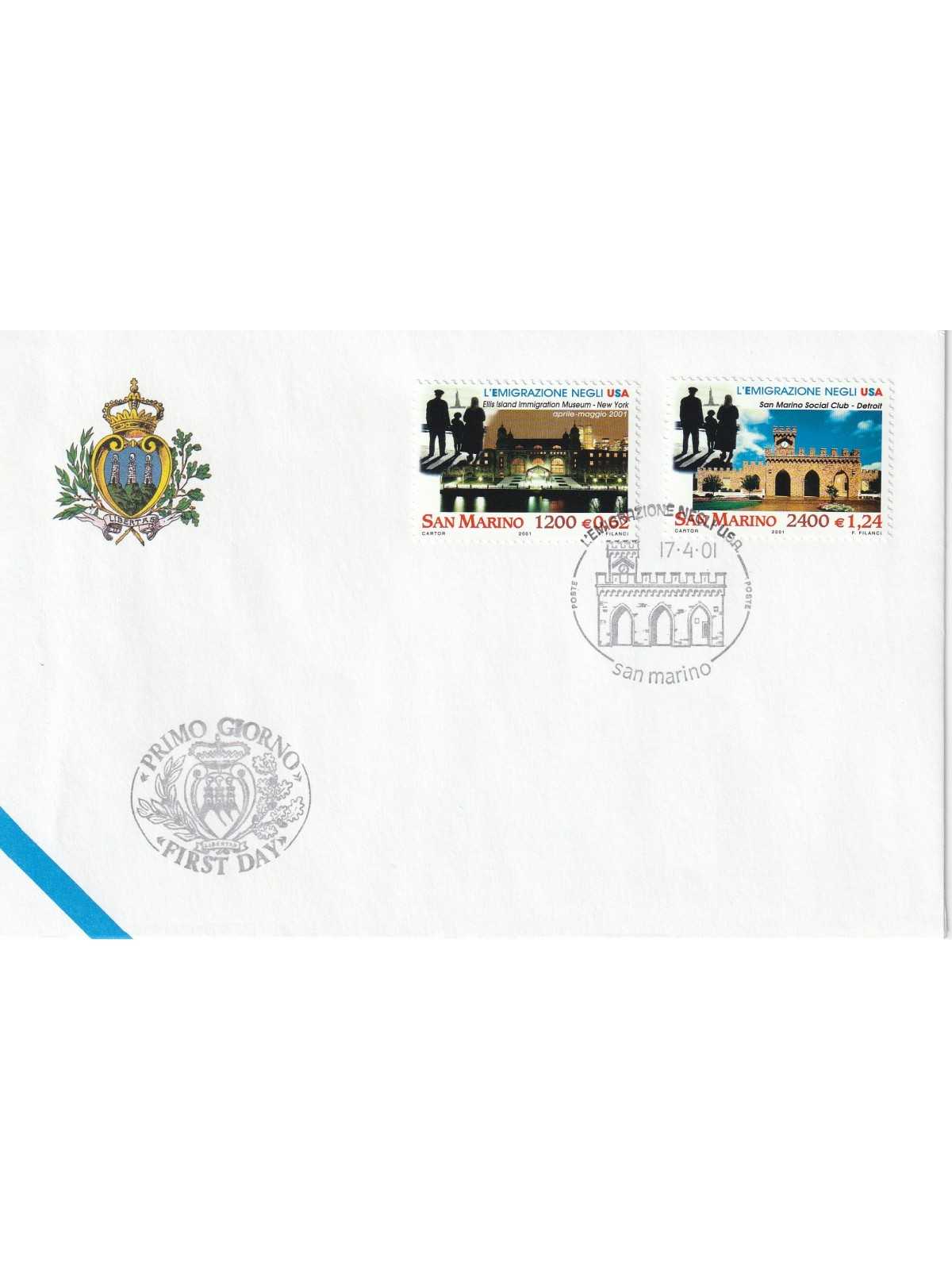 2001 FDC LIBERTAS A.A.S.F.N. SAN MARINO L'EMIGRAZIONE NEGLI USA MF81541