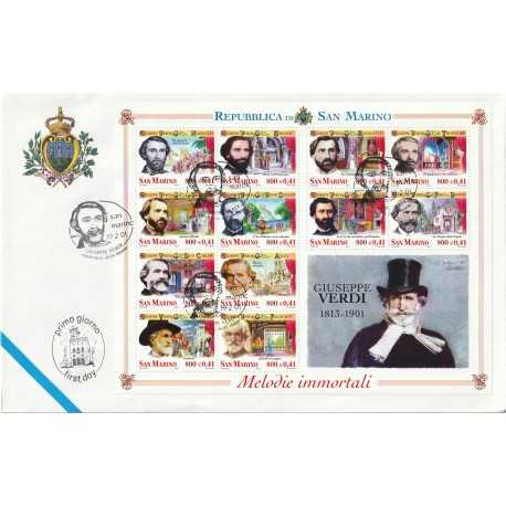 2001 FDC LIBERTAS A.A.S.F.N. SAN MARINO GIUSEPPE VERDI CENT. MORTE BF MF81576