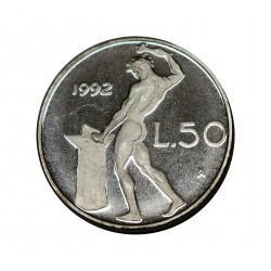 1992 REPUBBLICA ITALIANA MONETA LIRE 50 VULCANO 3 TIPO PROOF FS MF28303