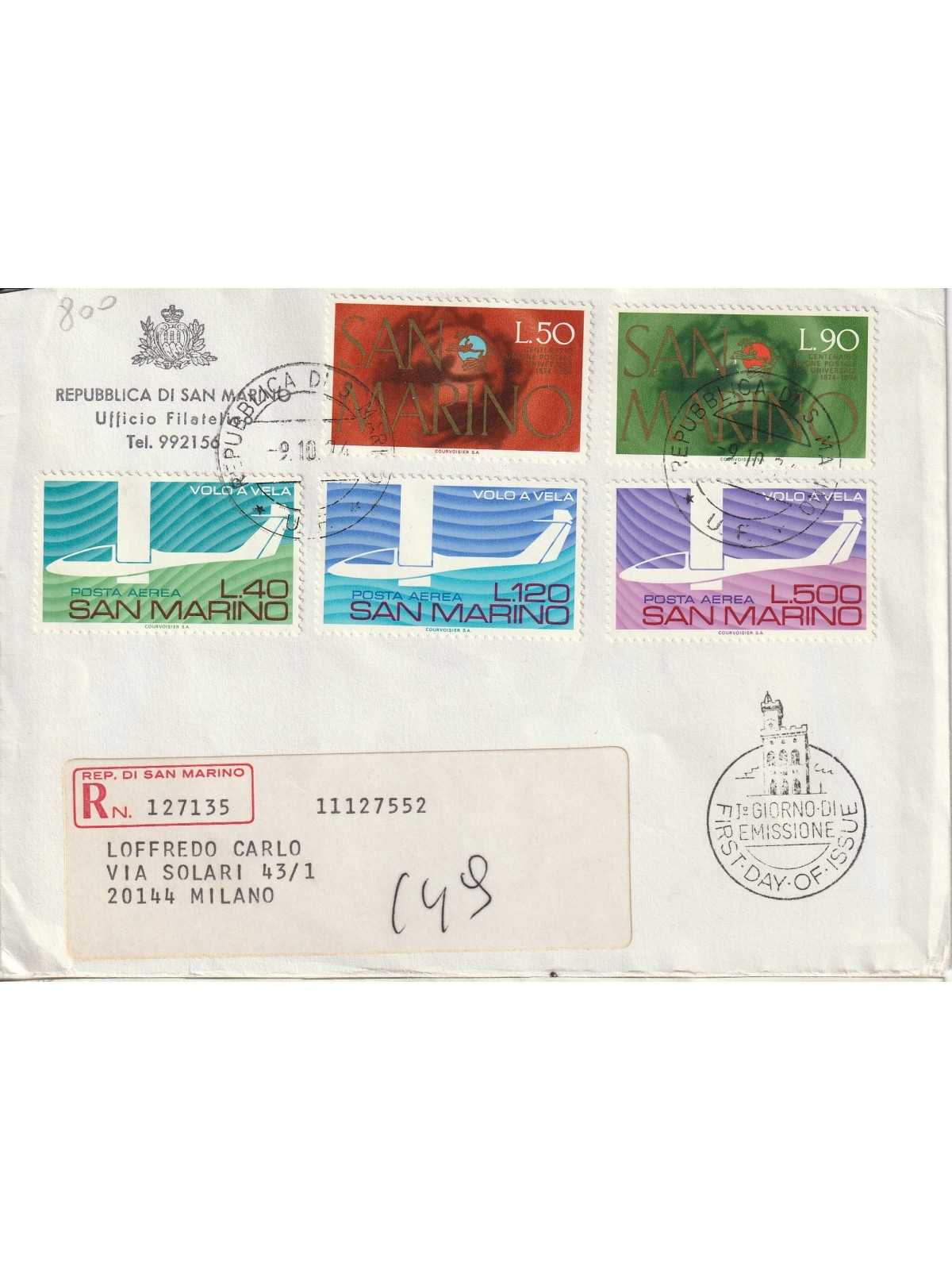 1974 FDC UFFICIALE SAN MARINO POSTA AEREA MF81647