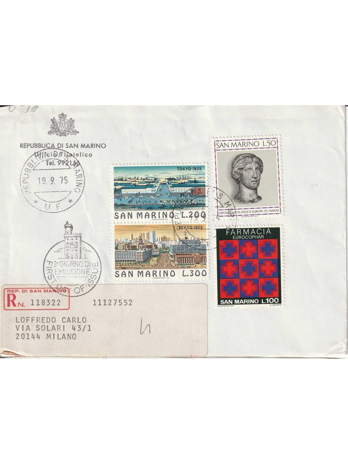 1975 FDC UFFICIALE SAN MARINO ESPO.NAPOLI-FARMACIA-TOKIO MF81650