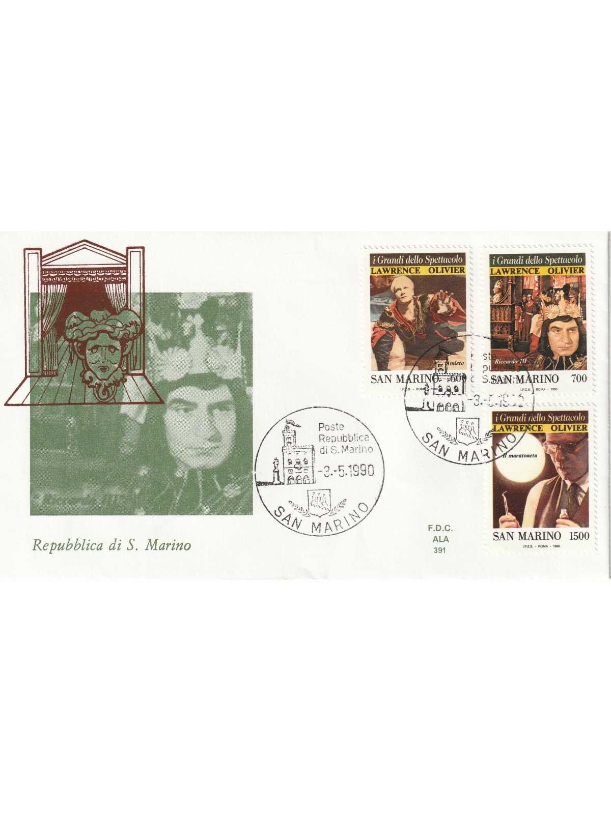 1990 FDC ALA SAN MARINO I GRANDI DELLO SPETTACOLO - OLIVIER MF81660