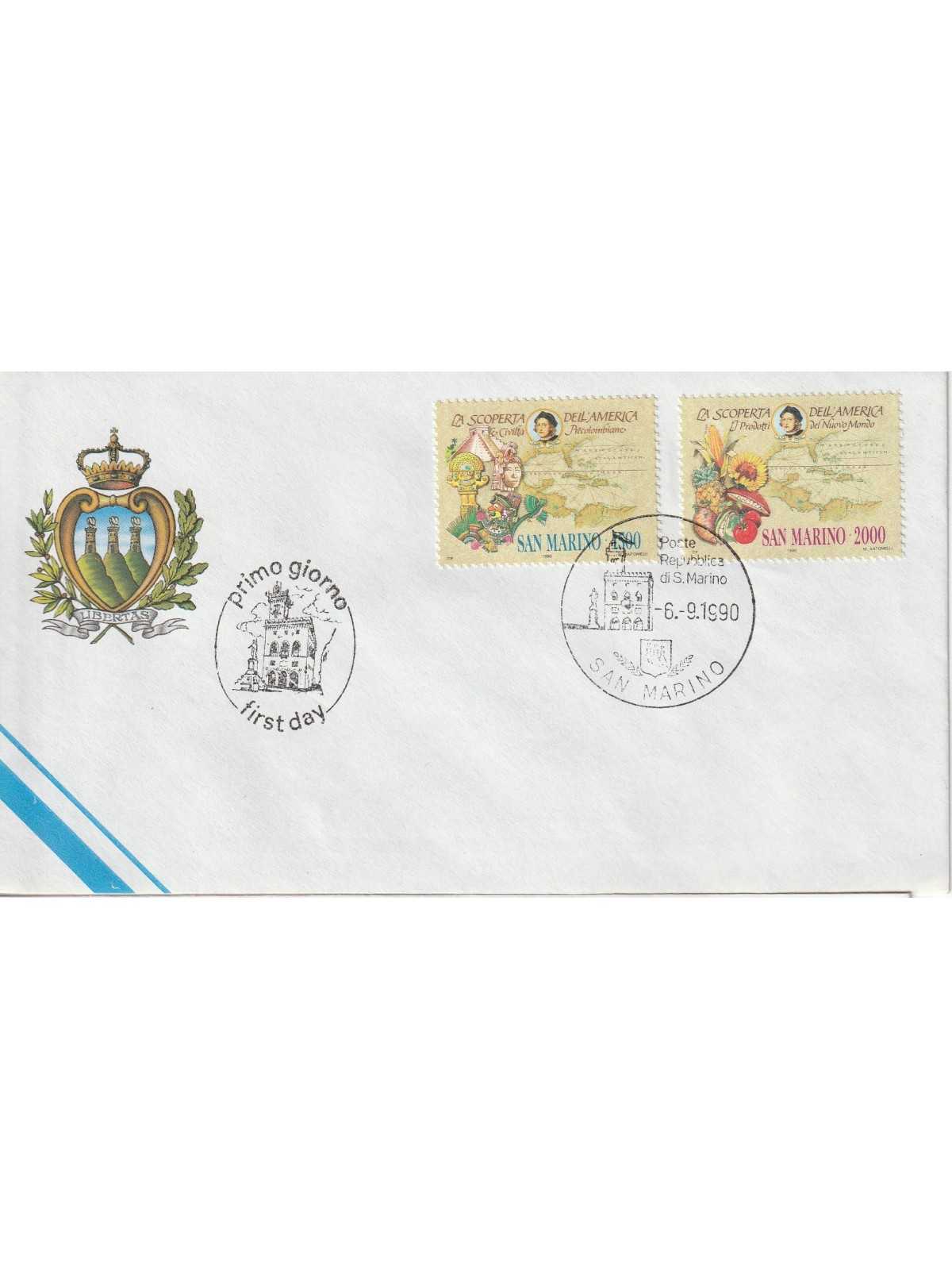 1990 FDC LIBERTAS A.A.S.F.N. SAN MARINO V CENT. SCOPERTA AMERICA MF81665