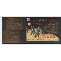 1969 YEMEN SPAZIO APOLLO 11 ORO 2 VAL + BF MNH MF55622