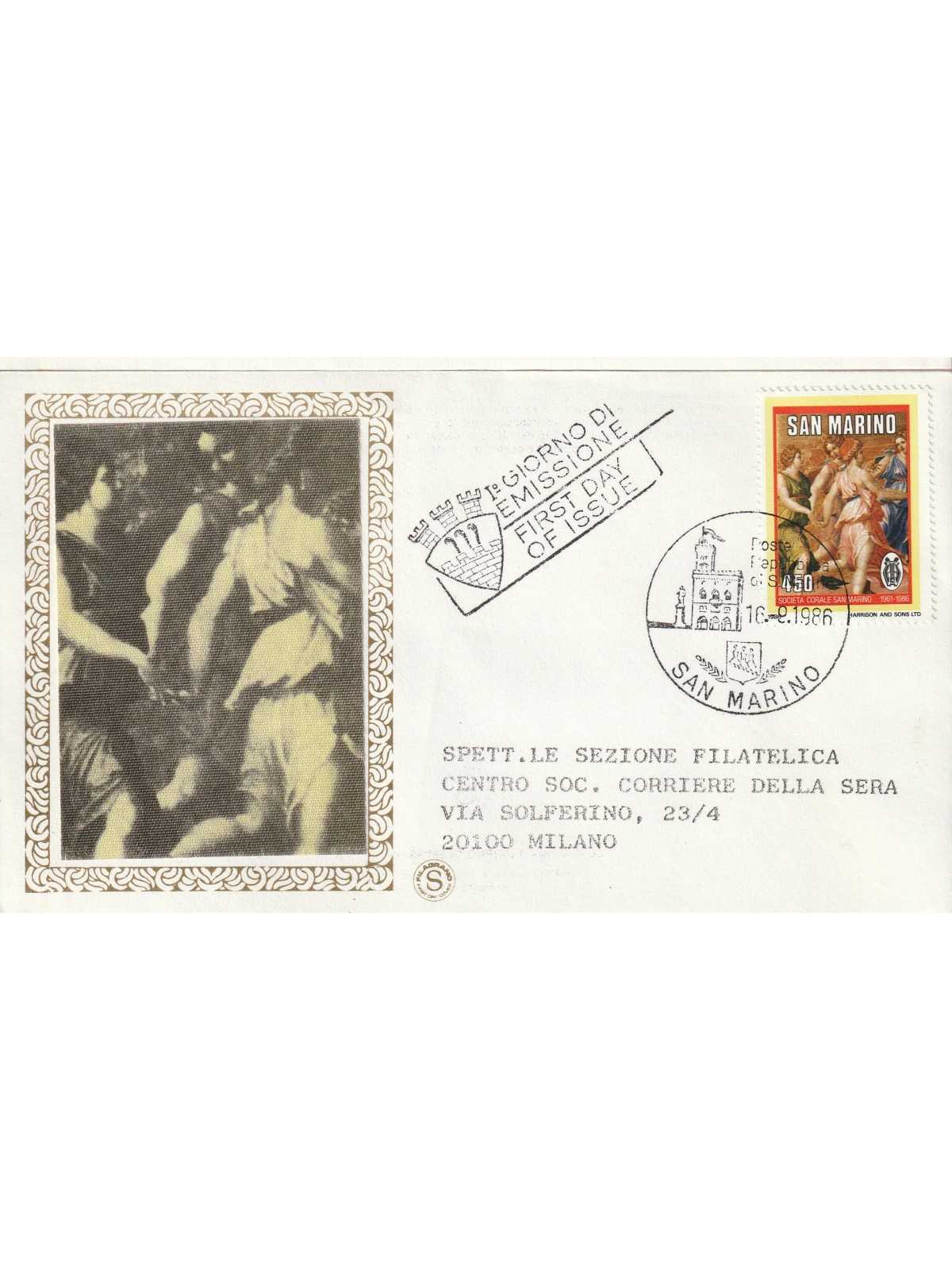 1986 FDC FILAGRANO SAN MARINO SOCIETA' CORALE SAN MARINO MF81721