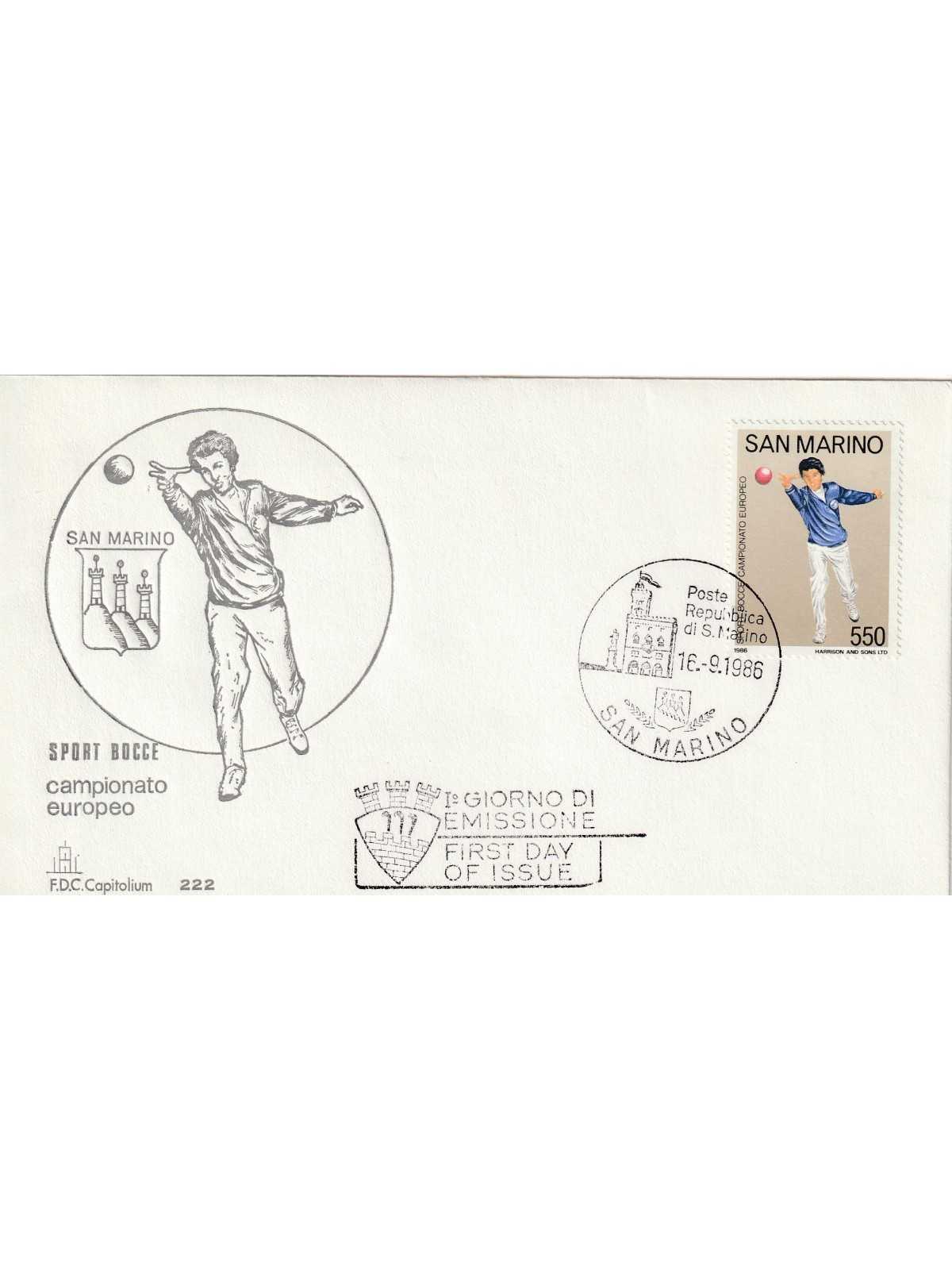 1986 FDC CAPITOLIUM SAN MARINO CAMP. EUROPEO BOCCE MF81724