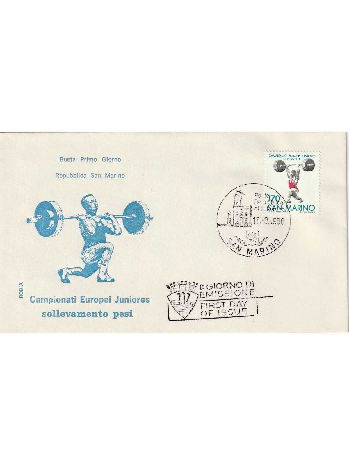 1980 FDC RODIA SAN MARINO CAMP. EUROP. JUNIORES SOLL. PESI MF81866