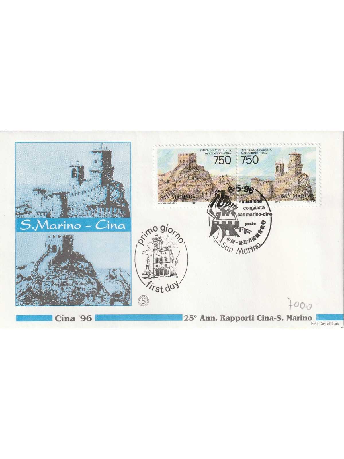 1996 FDC FILAGRANO SAN MARINO 25 ANNIV. RAPPORTI TRA CINA E SAN MARINO MF81942