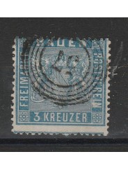 1860-62 GERMANIA ANTICHI STATI BADEN 3 KREUZER OLTREMARE N 10 USATO MFF55808