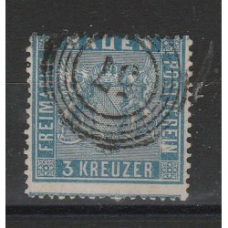 1860-62 GERMANIA ANTICHI STATI BADEN 3 KREUZER OLTREMARE N 10 USATO MFF55808